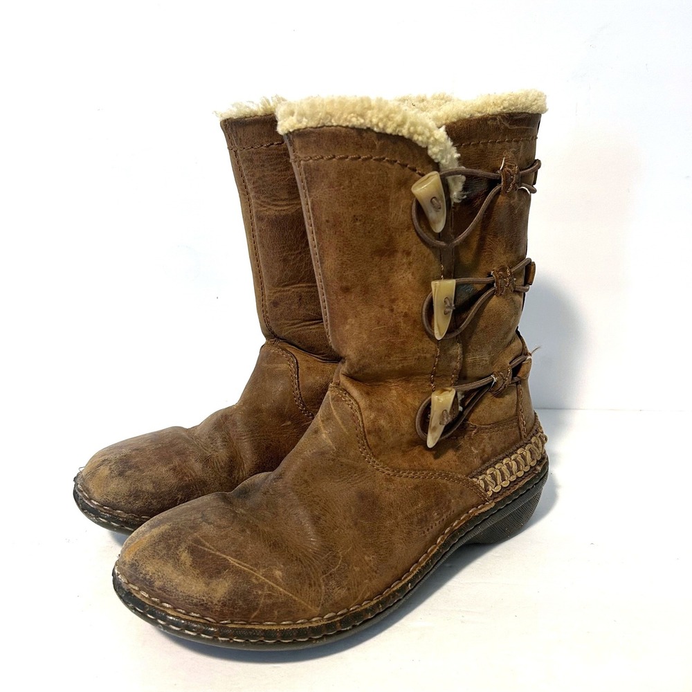 UGG Sunburst Tall Boots Womens 7 Brown Leather Shearling Toggle Fair 5156